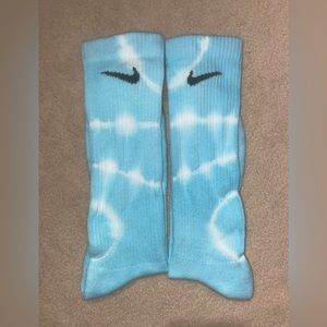 Nike custom tie dyed athletic socks sz L blue cyan aquamarine 1 of 1